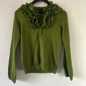 IROO Olive Ruffled Crew Neck Button Sweater Wool Blend M Italian Artsy